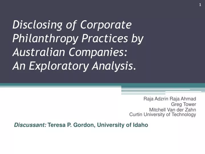 disclosing of corporate philanthropy practices by australian companies an exploratory analysis