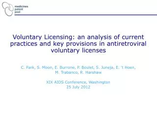Voluntary Licensing: an analysis of current practices and key provisions in antiretroviral voluntary licenses