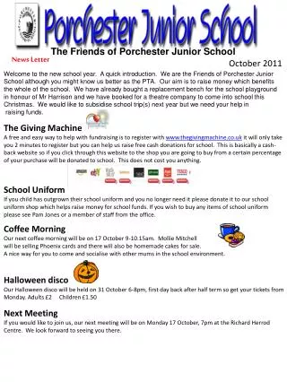 Welcome to the new school year. A quick introduction. We are the Friends of Porchester Junior