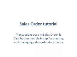 Sales Order tutorial