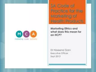 SA Code of Practice for the Marketing of Health Products