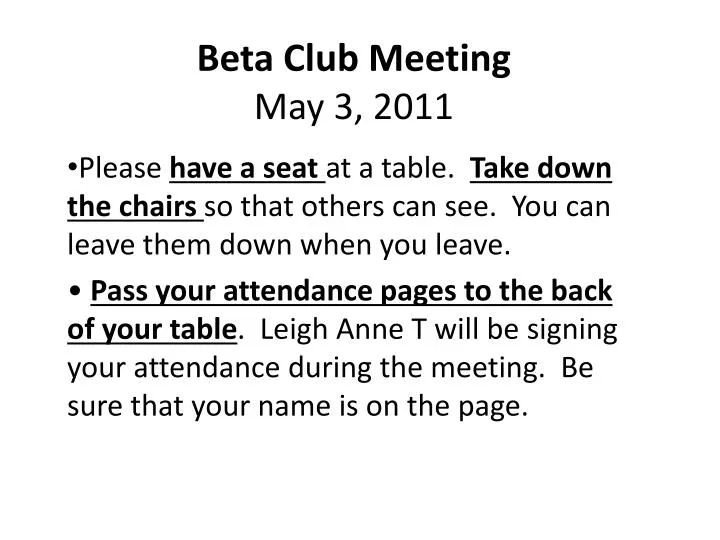 beta club meeting may 3 2011