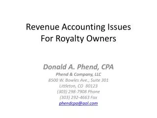 Revenue Accounting Issues For Royalty Owners