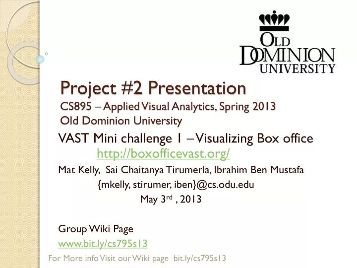 project 2 presentation cs895 applied visual analytics spring 2013 old dominion university