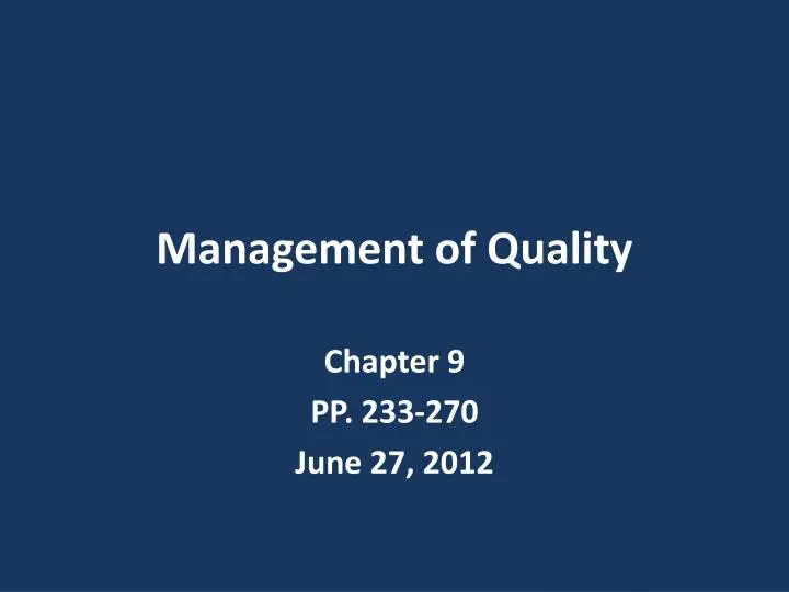 management of quality