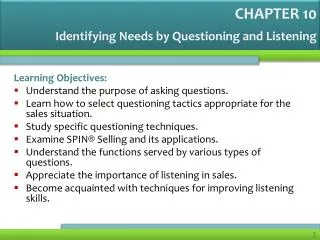 Identifying Needs by Questioning and Listening