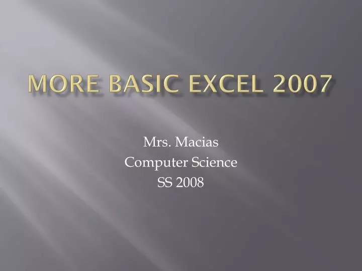 more basic excel 2007