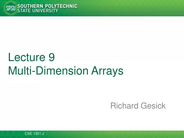 lecture 9 multi dimension arrays