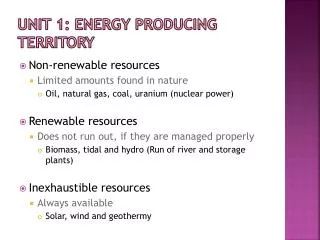 Unit 1: Energy Producing Territory