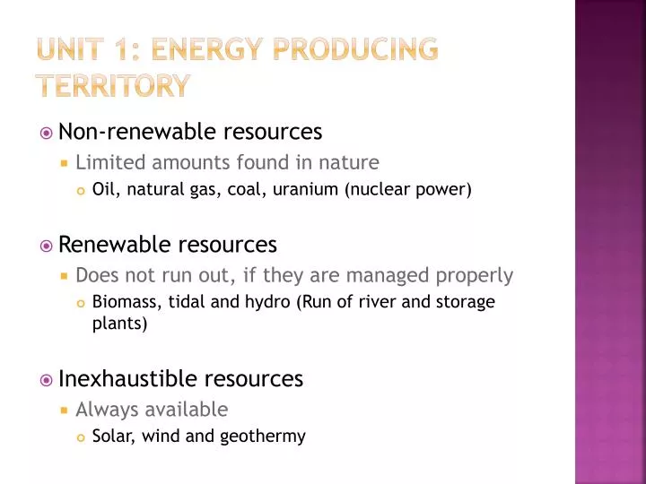 unit 1 energy producing territory