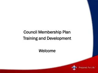 Council Membership Plan Training and Development W elcome
