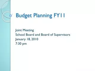 Budget Planning FY11