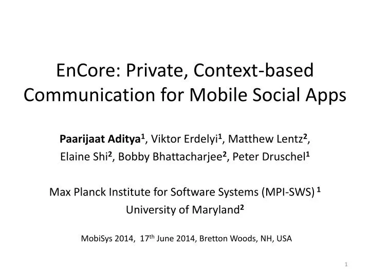 encore private context based communication for mobile social apps