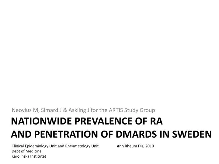 nationwide prevalence of ra and penetration of dmards in sweden