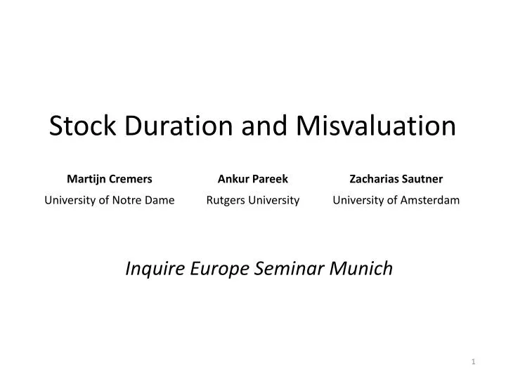 stock duration and misvaluation