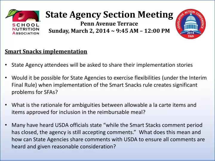 state agency section meeting penn avenue terrace sunday march 2 2014 9 45 am 12 00 pm