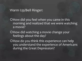 Warm Up/Bell Ringer: