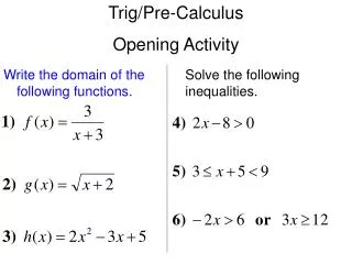 Trig/Pre-Calculus Opening Activity