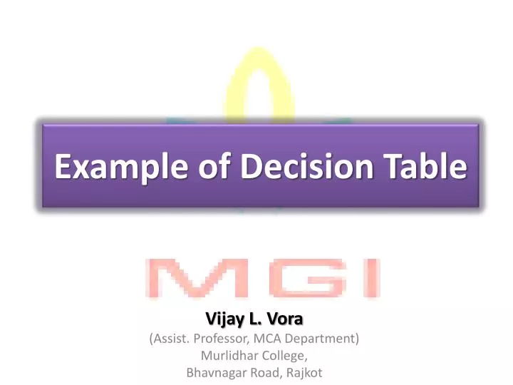 example of decision table