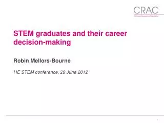 STEM graduates and their career decision-making Robin Mellors-Bourne HE STEM conference, 29 June 2012