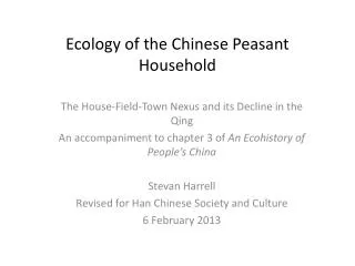 Ecology of the Chinese Peasant Household