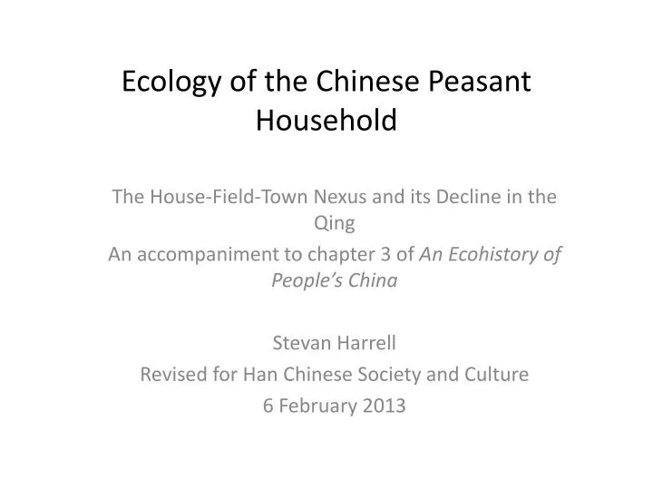 ecology of the chinese peasant household