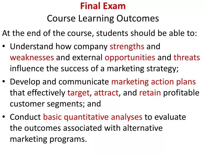 final exam course learning outcomes