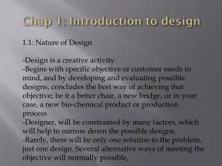 Chap 1: Introduction to design