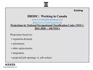 HRSDC : Working in Canada ( www.workingincanada.gc.ca ) ( http://www.bcjobs.ca/careers ) Projections by National Occup