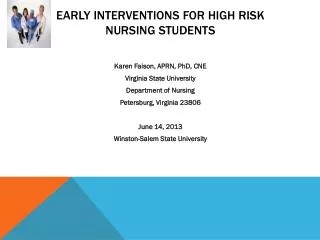 Early interventions for high risk nursing students