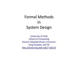 Formal Methods in System Design