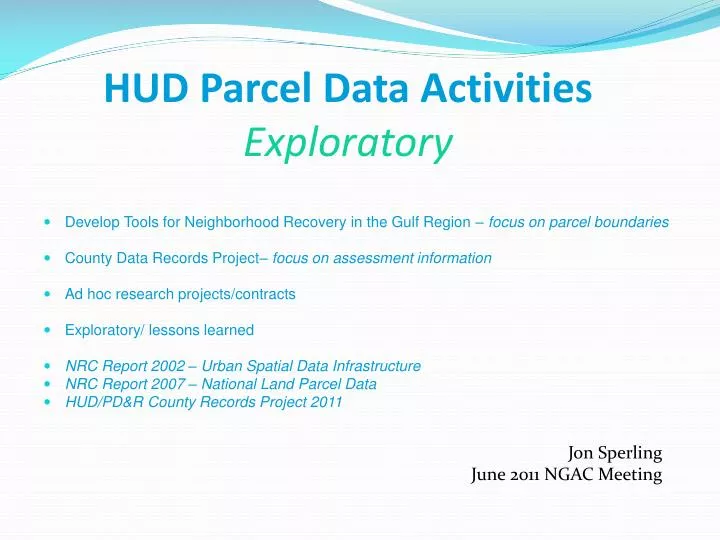 hud parcel data activities exploratory