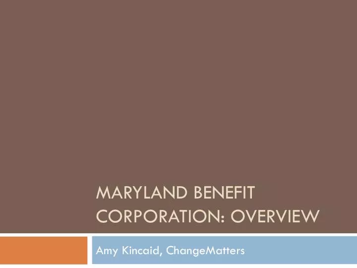 maryland benefit corporation overview