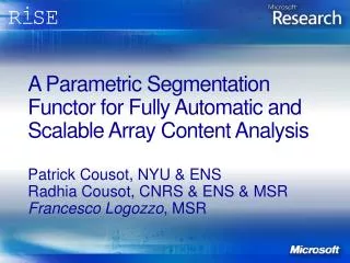 A Parametric Segmentation Functor for Fully Automatic and Scalable Array Content Analysis