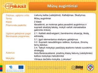 Dalykas, ugdymo sritis: Tema: Klasė: Priemonės paskirtis: Ugdomi gebėjimai pagal Bendrąsias programas: Autorius: Mok