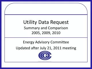 Utility Data Request Summary and Comparison 2005, 2009, 2010