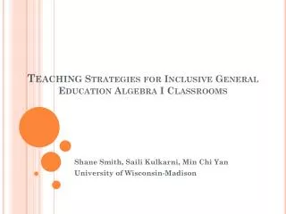 Teaching Strategies for Inclusive General Education Algebra I Classrooms