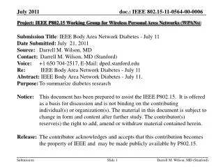 Project: IEEE P802.15 Working Group for Wireless Personal Area Networks (WPANs) Submission Title : IEEE Body Area Netwo