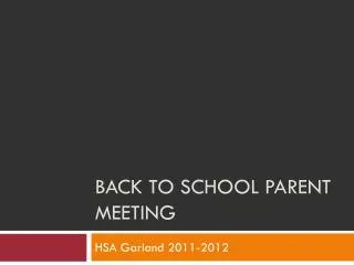 Back to school Parent meeting