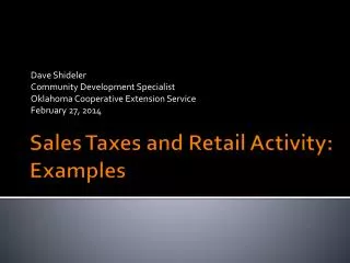 Sales Taxes and Retail Activity: Examples