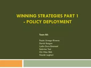 Winning Strategies Part 1 - Policy Deployment