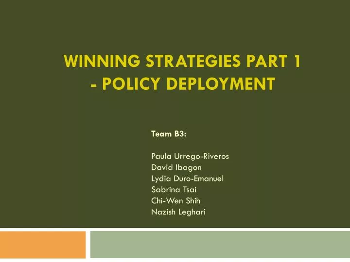 winning strategies part 1 policy deployment