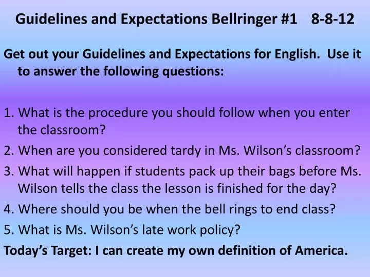 guidelines and expectations bellringer 1 8 8 12