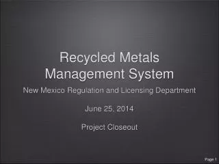 Recycled Metals Management System