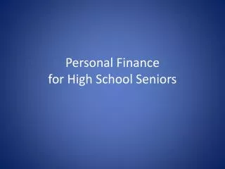 Personal Finance for High School Seniors