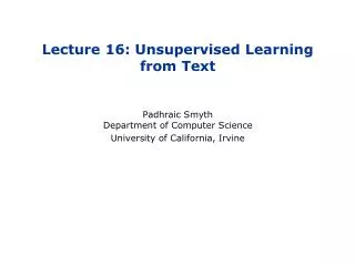 Lecture 16: Unsupervised Learning from Text