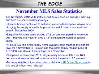 November MLS Sales Statistics