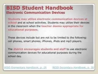 BISD Student Handbook Electronic Communication Devices