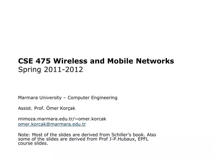 cse 475 wireless and mobile networks spring 2011 2012