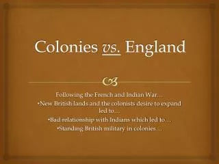 Colonies vs. England
